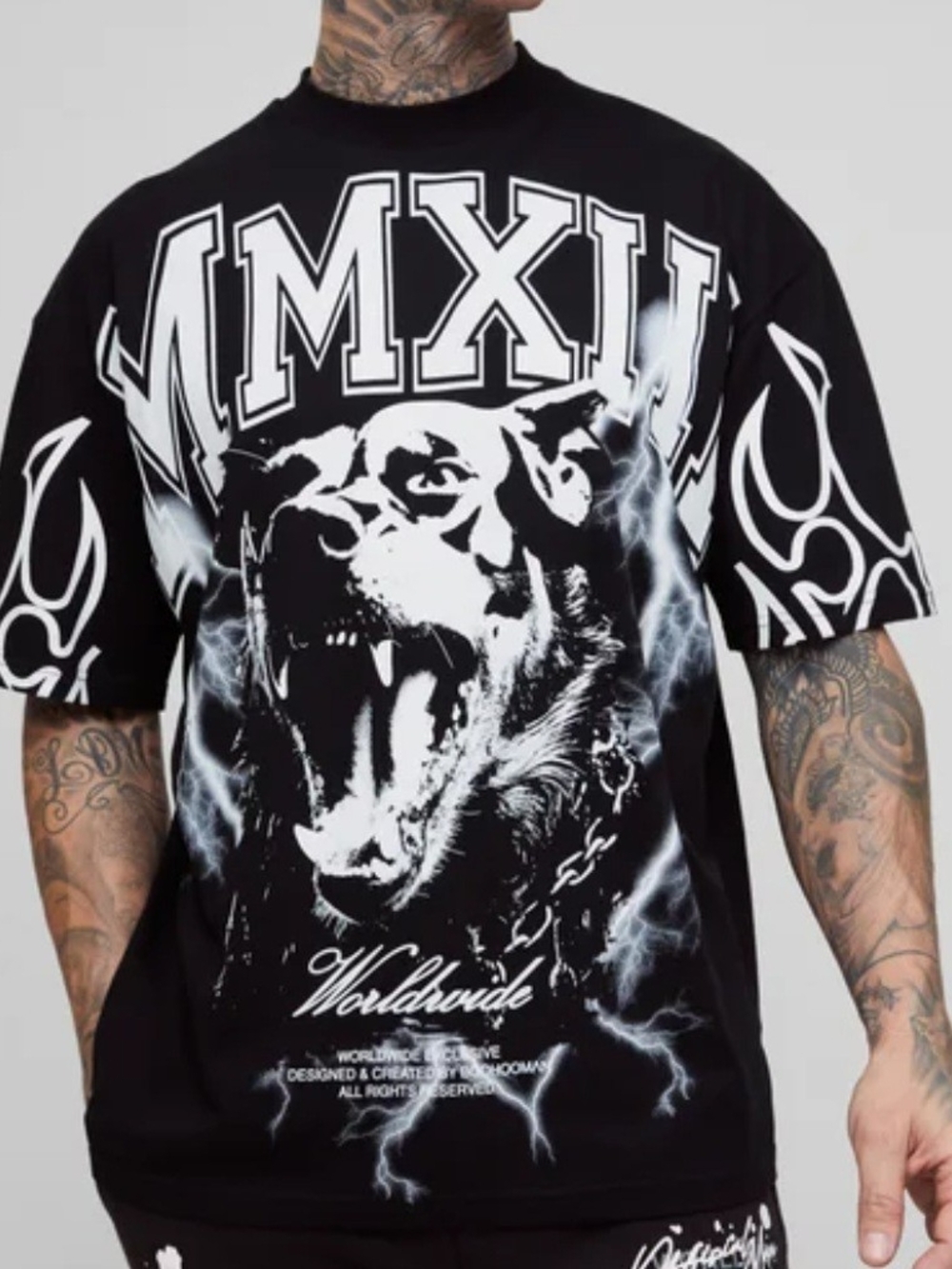 Graphic Black T-Shirt 4XL Worldwide MMXIII  Graphic Dog Print Short Sleeve Shirt
